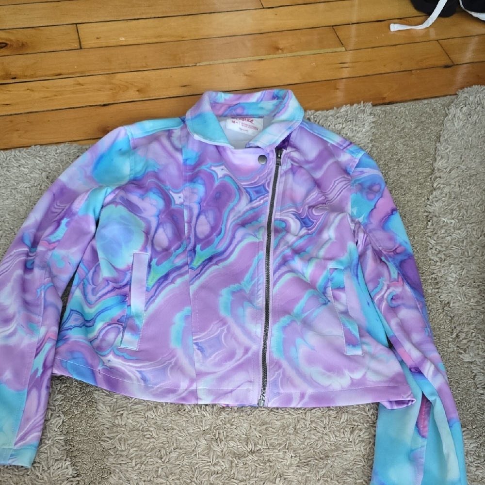 Justice Marble Swirl Bomber Jacket in Purple and Blue
